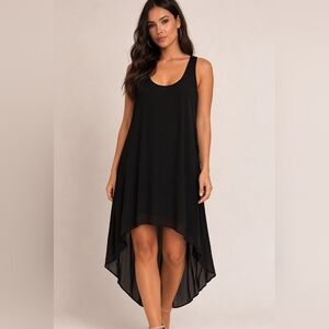 Forever 21 Black Sheer High Low Sleeveless Scoop Neck Flowy Layered Dress Size L